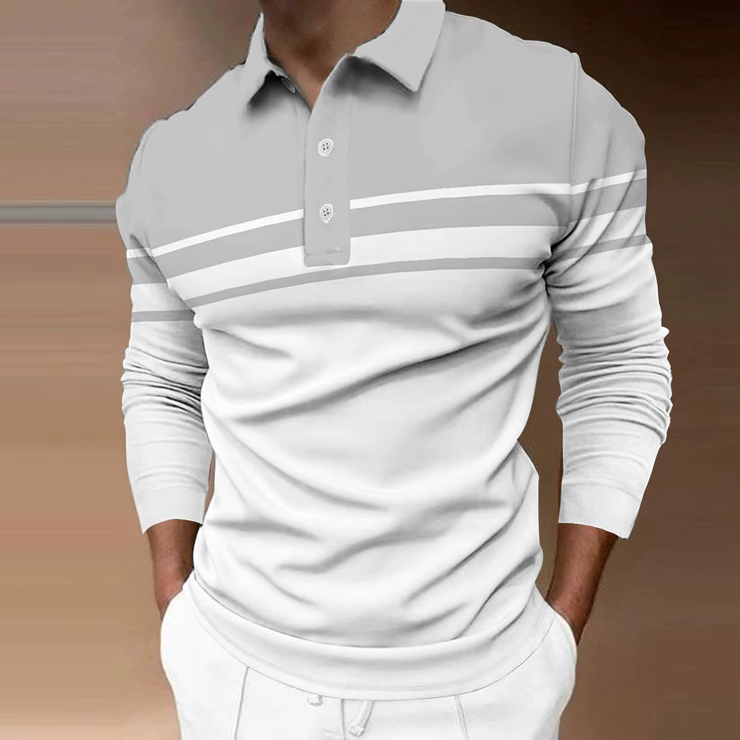 Polo de Rugby rayé à manches longues pour hommes