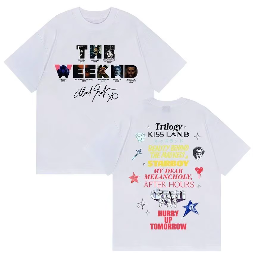 T-shirt graphique The Weeknd avec la discographie complète de l'artiste