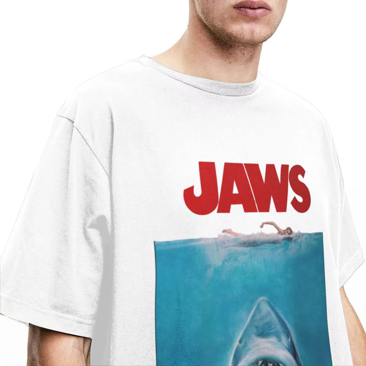Hommes femmes mâchoires Original film chemise Merch rétro pur coton vêtements loisirs à manches courtes col rond t-shirts été T-Shirt