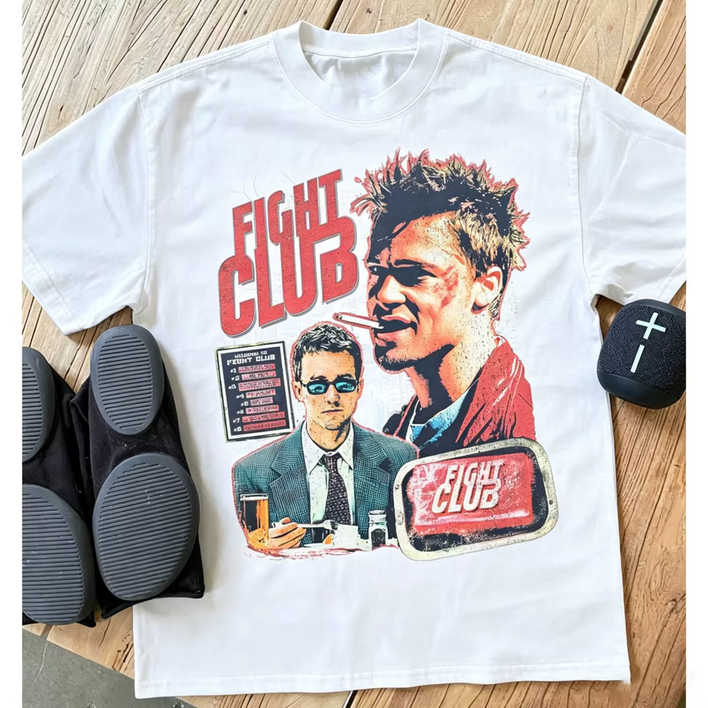 T-shirt imprimé rétro Fight Club Brad Pitt Edward Norton pour hommes et femmes