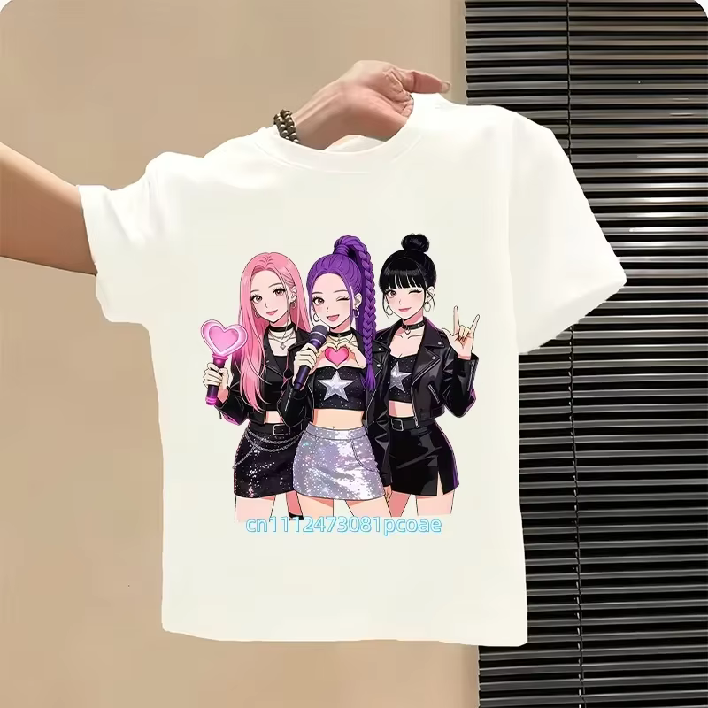T-shirt Kpop pour enfants, motif dessin animé, manches courtes, haut confortable d'été, cadeau amusant pour les fans, T-shirts Harajuku, vêtements pour filles