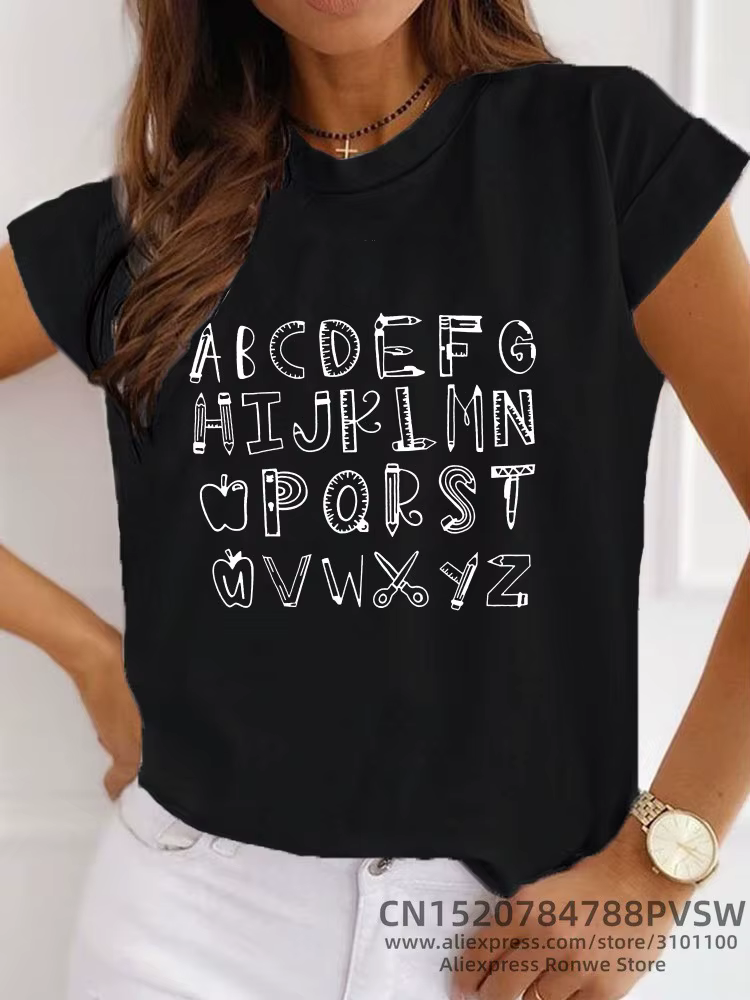 T-shirt graphique alphabet pour femme