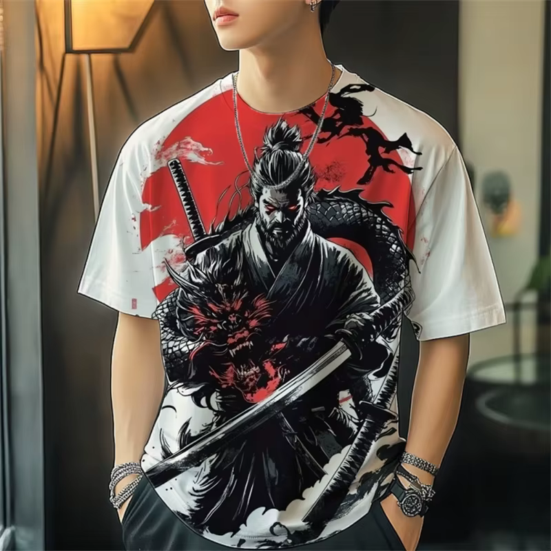 T-shirts graphiques de samouraï japonais à la mode pour hommes
