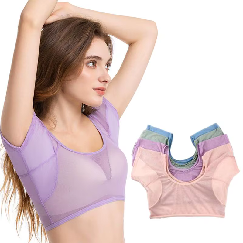 T-shirt en maille absorbant la transpiration pour femmes, avec coussinets transparents sous les aisselles, pour le travail quotidien, le sport et les activités de plein air, confortable
