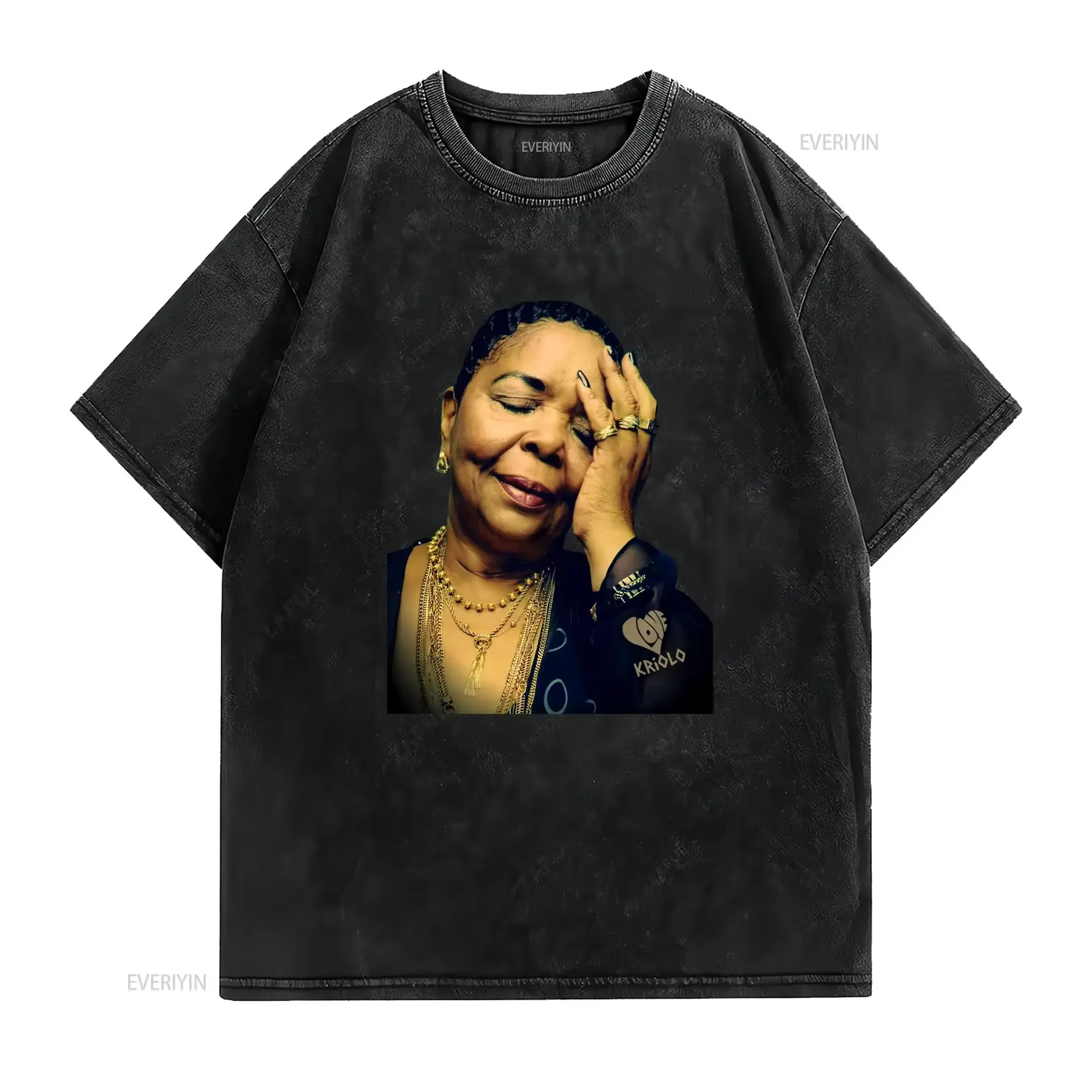 T-shirt Cesaria Evora Cabo Verde Ultra Cotton Love Kriolo à manches longues ou courtes vintage lavé respirant élégant confortable