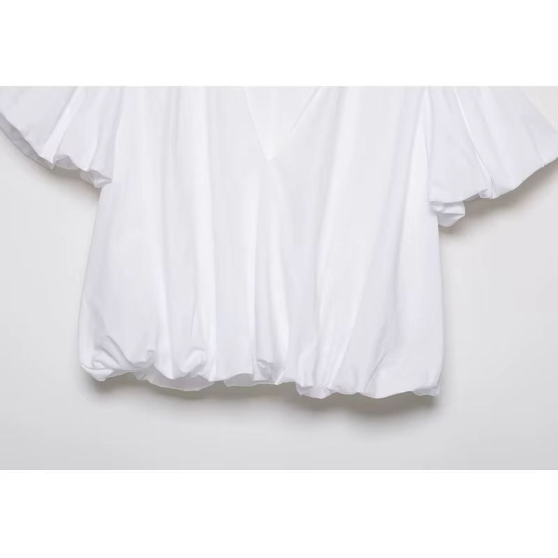 Chemisier ballon pour femme Nouvelle collection Printemps-Été 2026 – Blouse simple à col en V et manches courtes