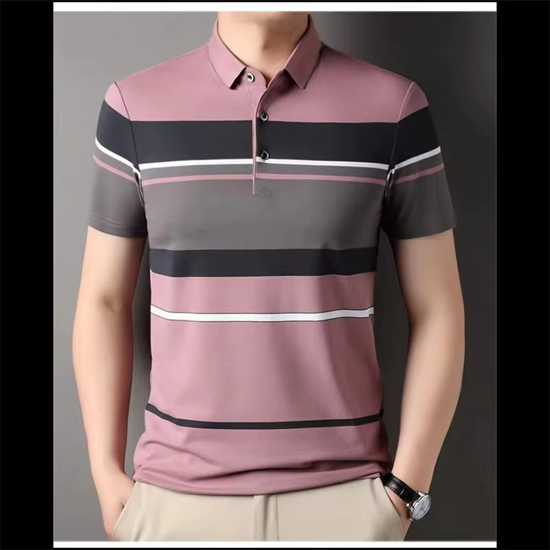 Casual Luxury Polo Shirt For Men Summer Stripped Short Sleeve Golf