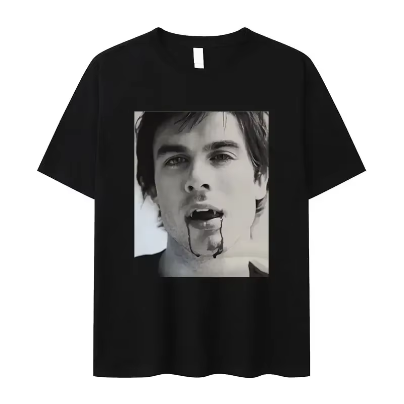 Damon Salvatore Ian Somerhalder émission de télévision T-shirt pour femmes été hauts t-shirts col rond