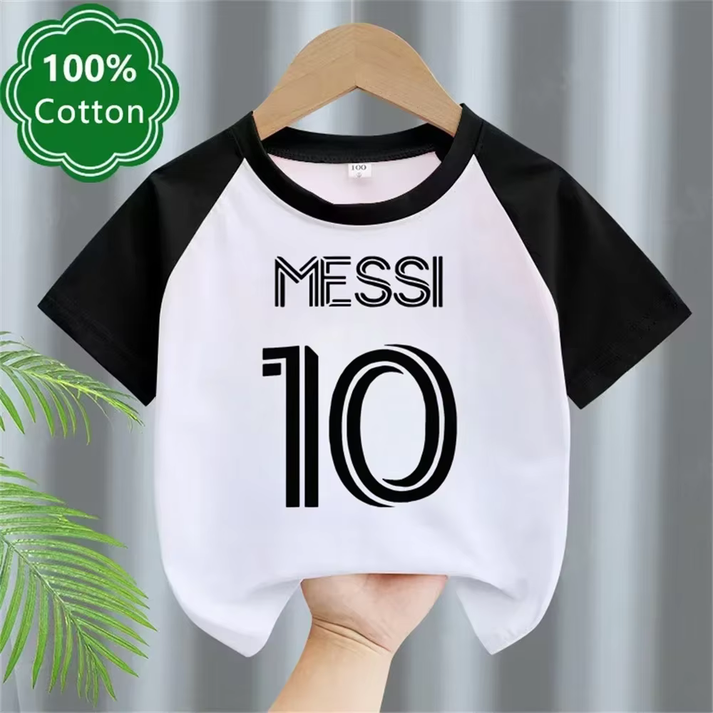 T-shirt en coton pour enfants de football imprimé simple Messi No. 10 haut de haute qualité