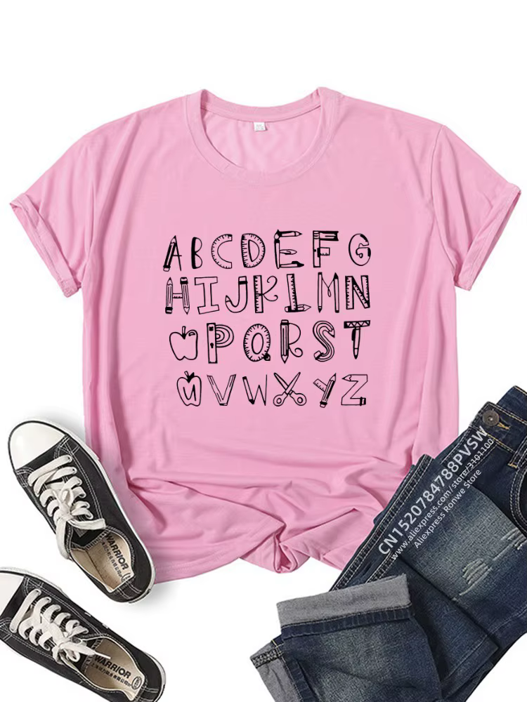 T-shirt graphique alphabet pour femme
