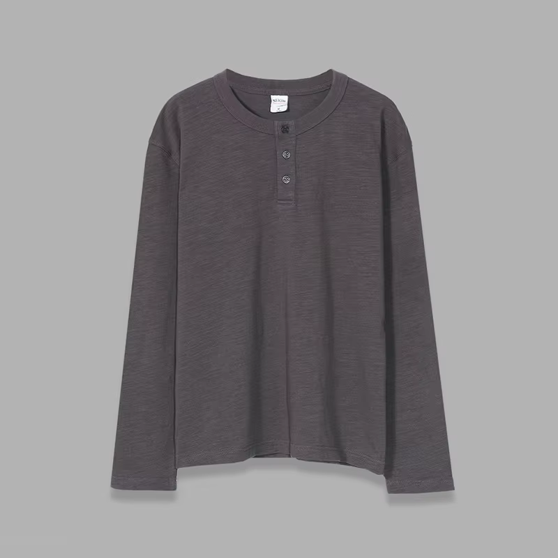 Amikaji-T-shirt à manches longues en coton de bambou lavé pour hommes