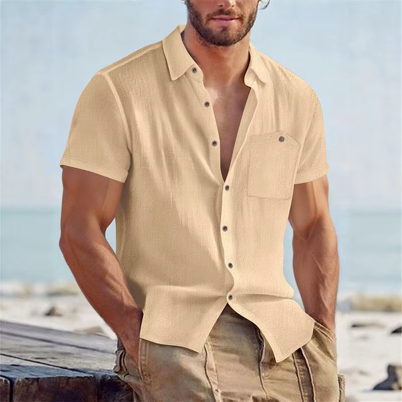 Chemise à manches courtes en lin mélangé pour homme
