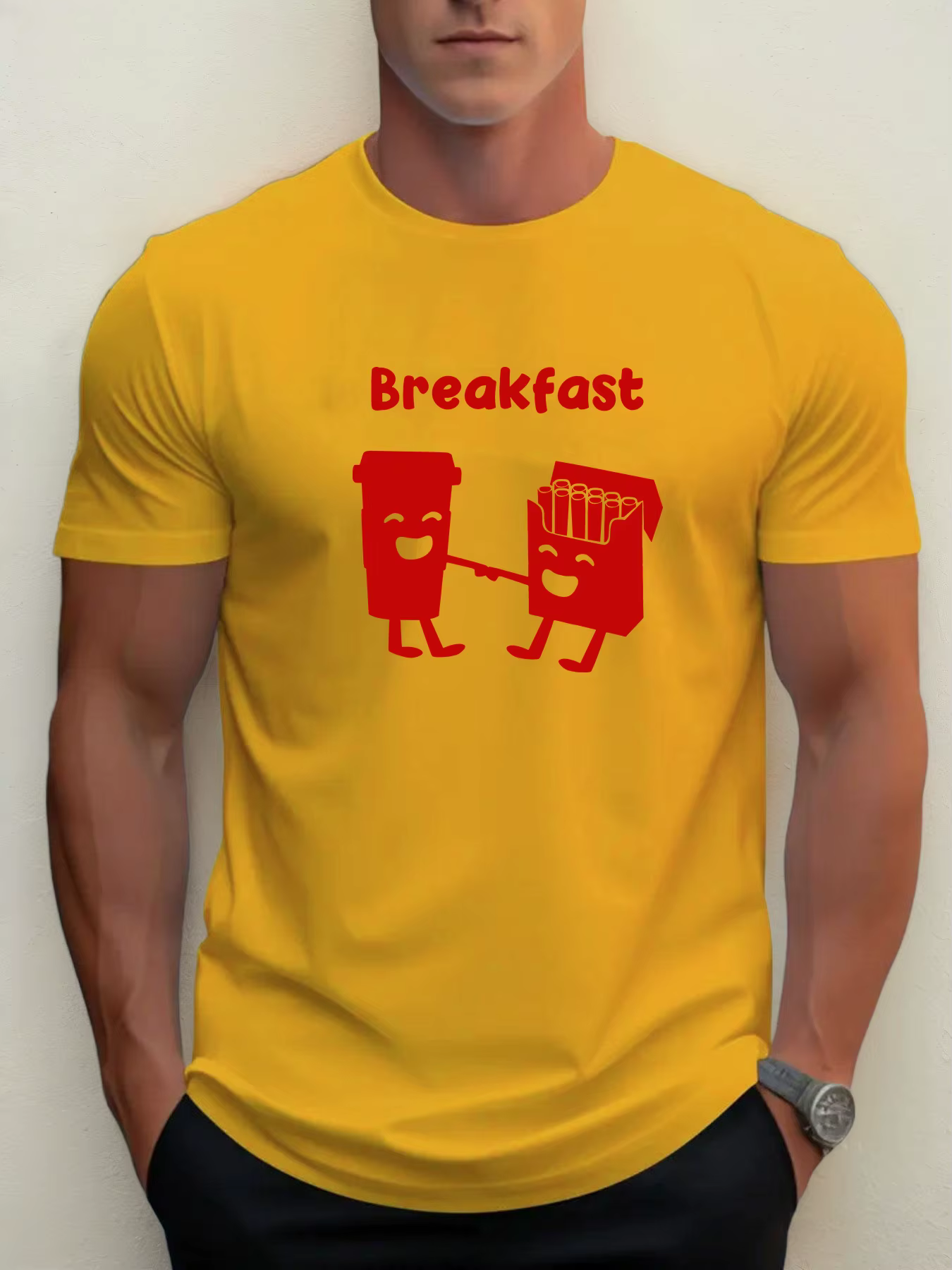 T-shirt pour hommes petit-déjeuner 100 % coton impression graphique été