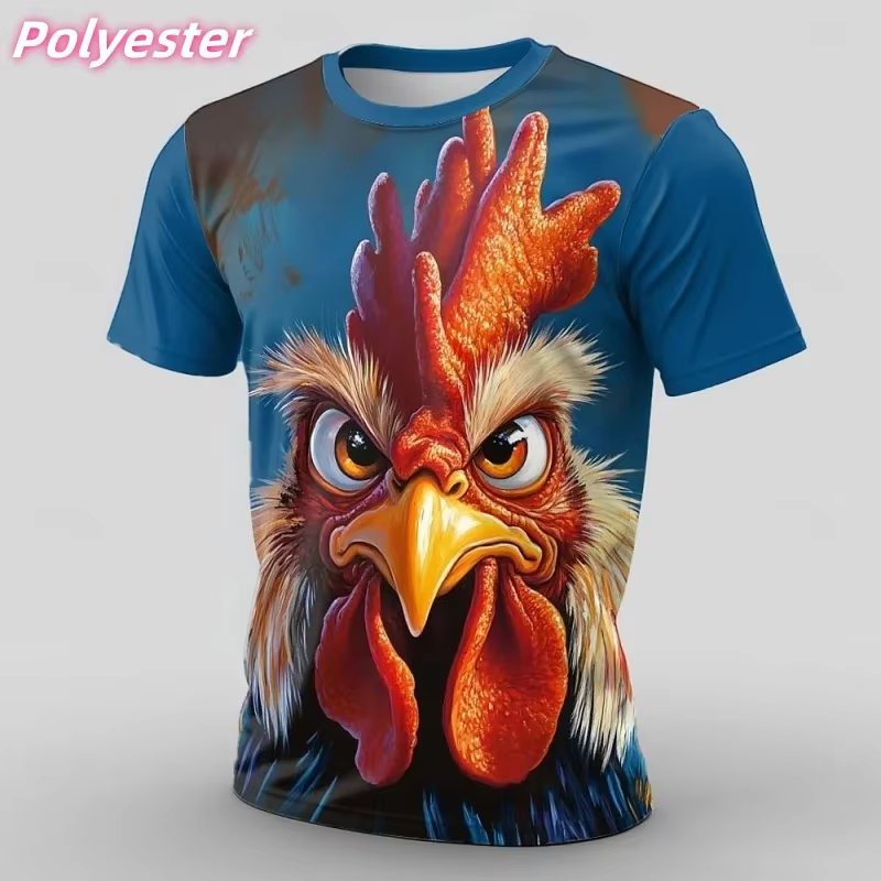 T-shirt amusant avec impression 3D de singe et de poulet pour hommes