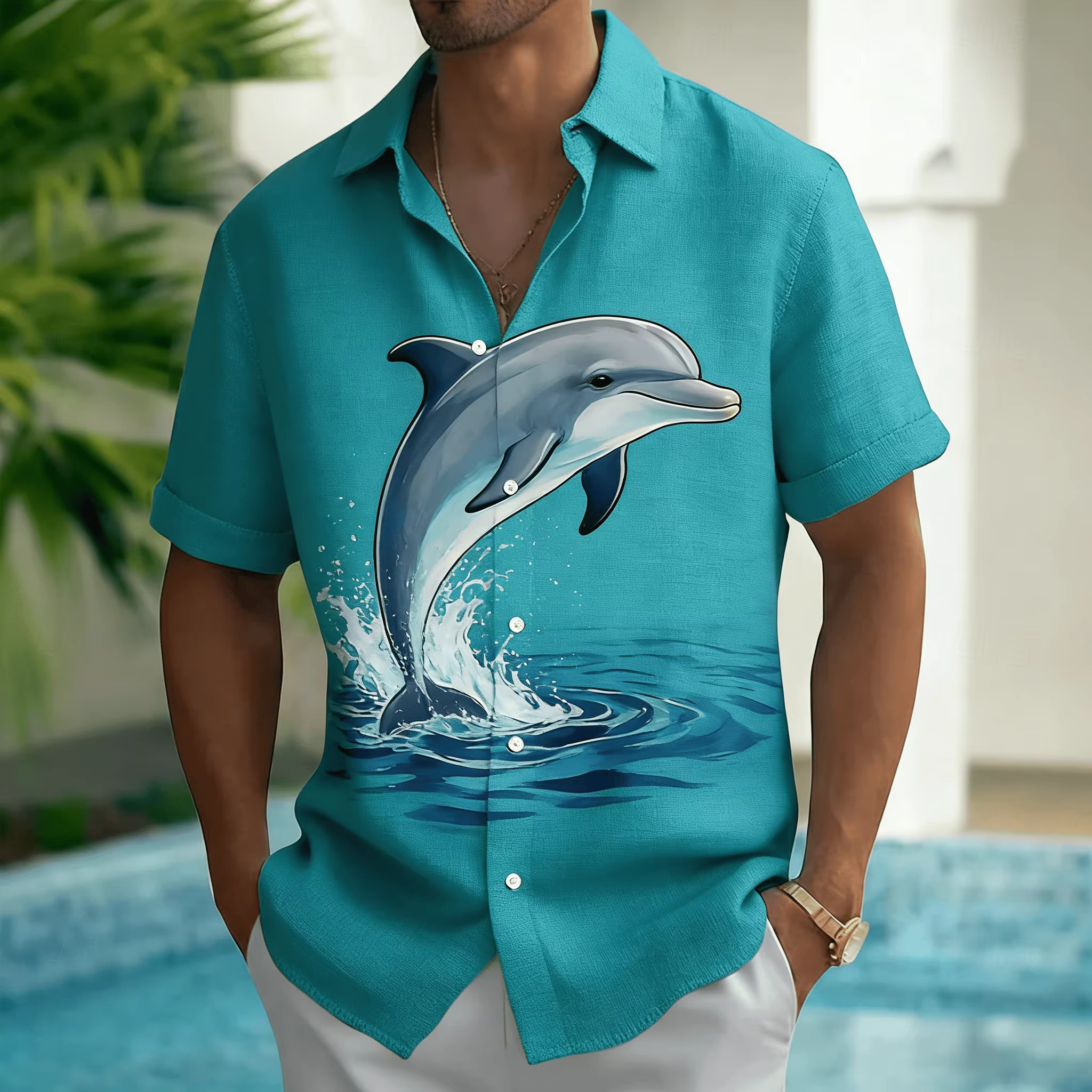 Chemise à manches courtes pour homme avec imprimé tête de léopard 3D