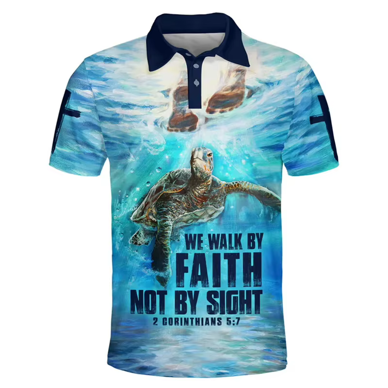 Polo Homme Imprimé 3D Fashion Jesus Motif Croix Coupe Oversize Manches Courtes Unisexe Décontracté Col Boutonné Hauts Vêtements de Golf