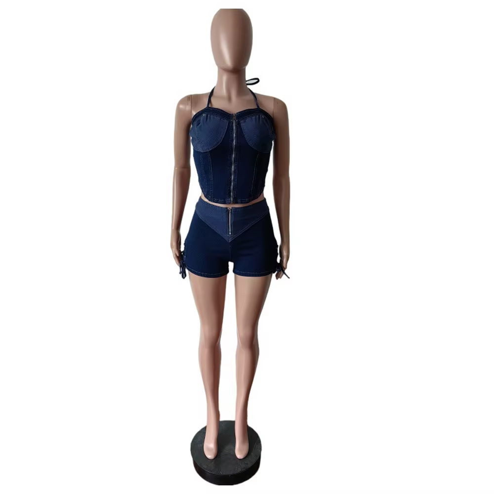 Sexy Jean tenues femme ensemble couture Denim Corset haut et Short costume Y2k décontracté été 2025 deux 2 pièces correspondant ensembles courts