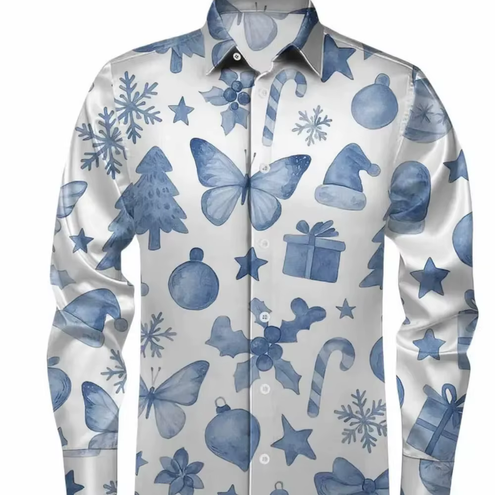 Nouveau 2025 hommes à manches longues chemise décontractée motif de noël imprimé Streetwear pour printemps automne vacances
