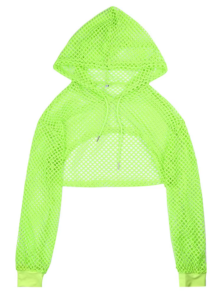 T-shirt à capuche en résille ajourée pour femme