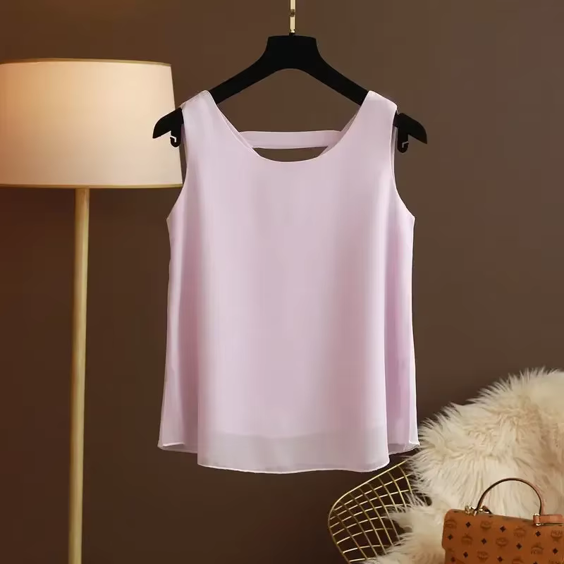 Star avec le même licou en mousseline de soie gilet femmes haut ample été nouveau vêtement à l'extérieur avec chemise à fond court sans manches MOYISU L-5XL