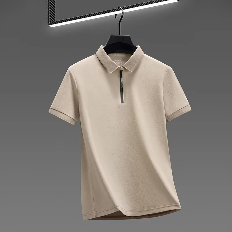 Polo pour homme en tissu respirant à demi-zip avec col à revers et manches courtes