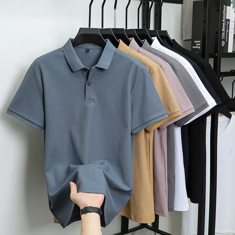 Haut de gamme 100% coton hommes manches courtes polo shirt revers top été nouveau affaires respirant t t