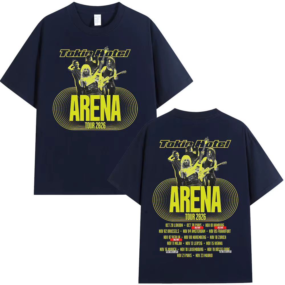T-shirts de la tournée Arena 2026 du groupe rock Tokio Hotel