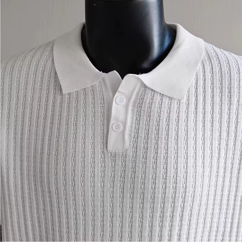 Polo à manches courtes en tricot côtelé pour hommes