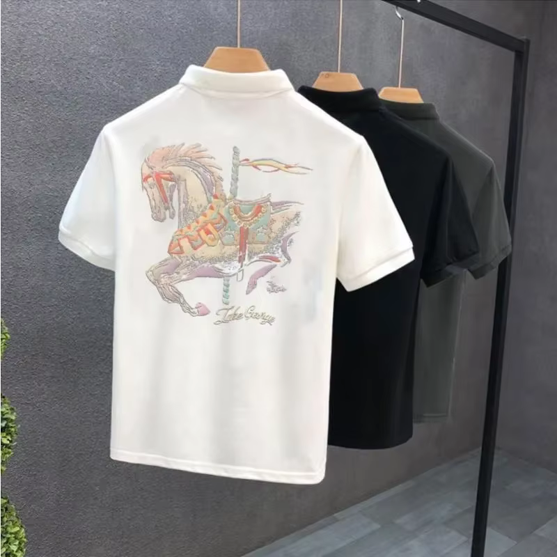 Hommes avec col T-shirt imprimé blanc col rond noir haute qualité luxe décontracté pas cher hauts Kpop vêtements en gros
