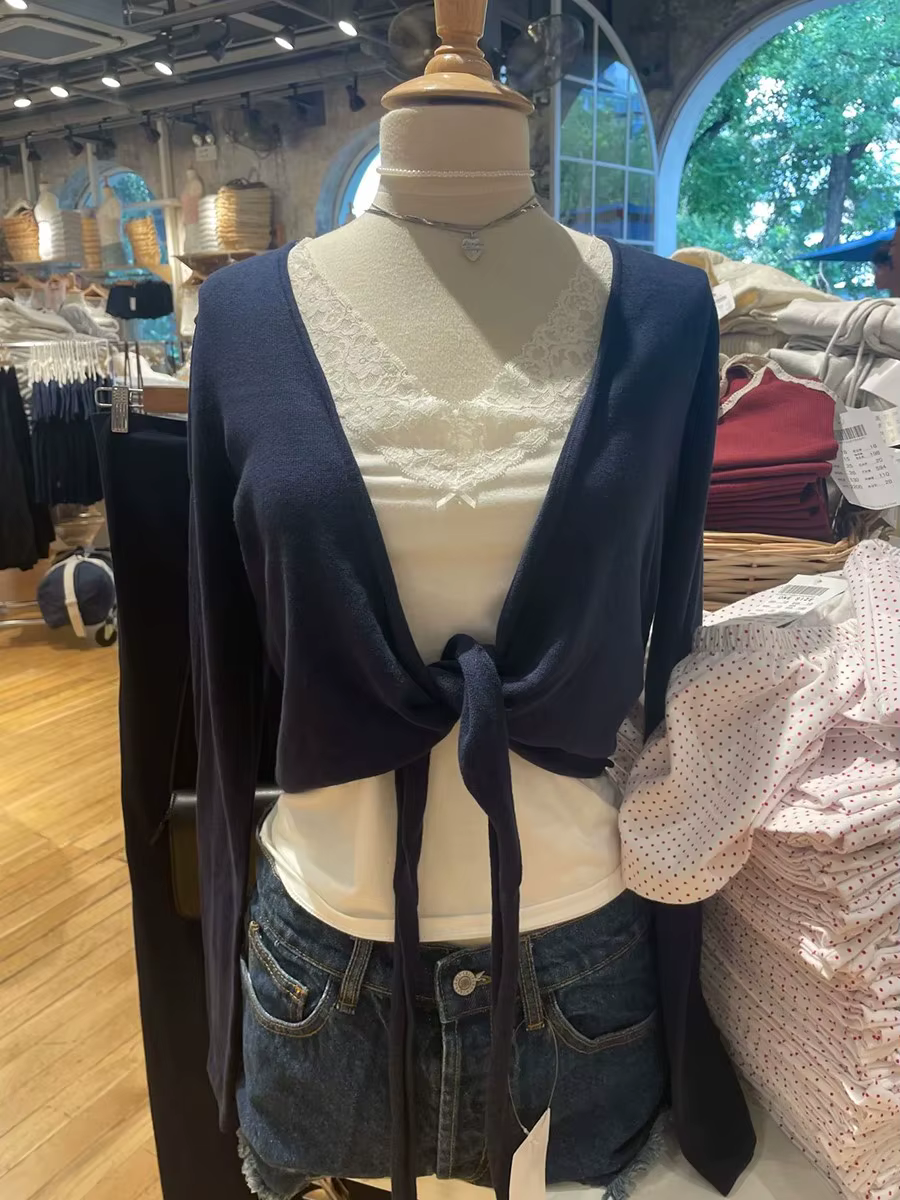 T-shirt à manches longues tricoté à lacets pour femme