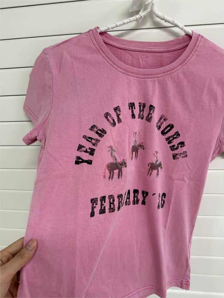 T-shirts pour femmes en coton rose à imprimé lettres