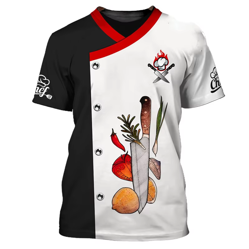 Chef travail T-shirt pour hommes personnalité motif col rond drôle t-shirts impression 3D mode