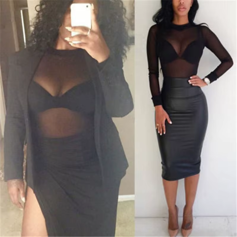 T-shirt transparent à manches longues pour femmes
