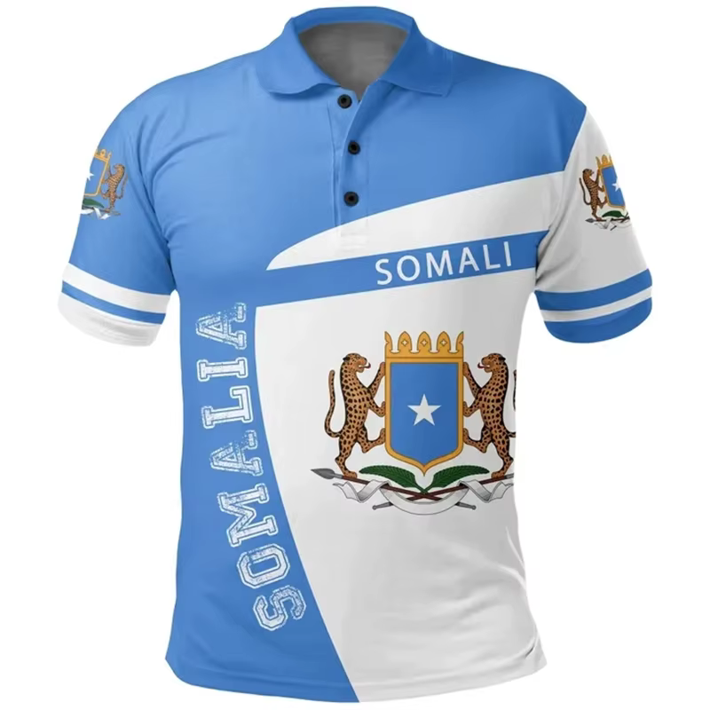 Polo à manches courtes imprimé carte 3D pour hommes