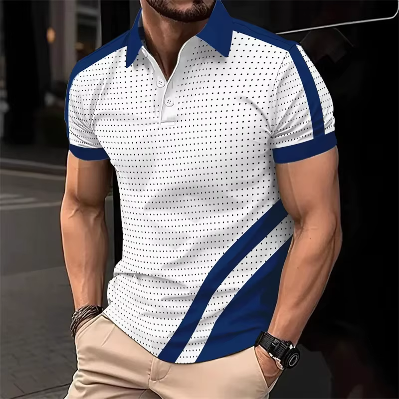 Chemises polo rétro à motif de points pour hommes