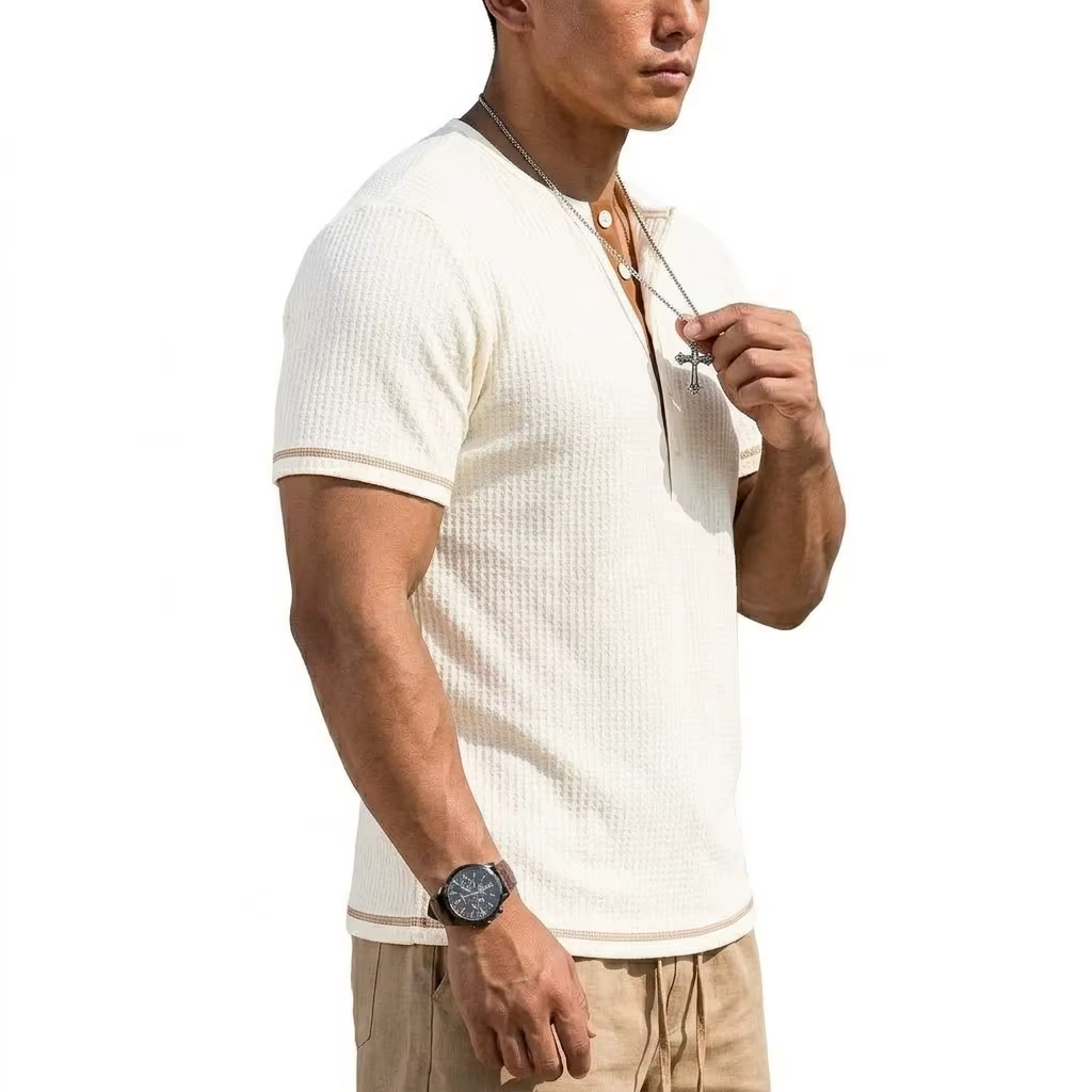 T-shirt Henley de luxe d'été à manches courtes pour homme