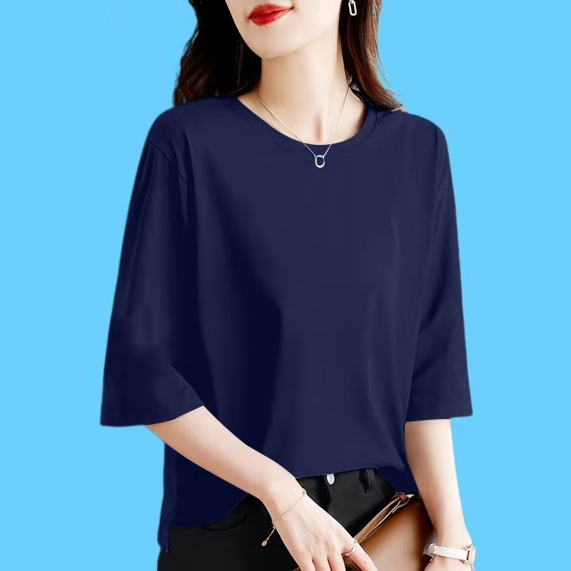 T-shirt à manches 7-quarts en pur coton pour femmes