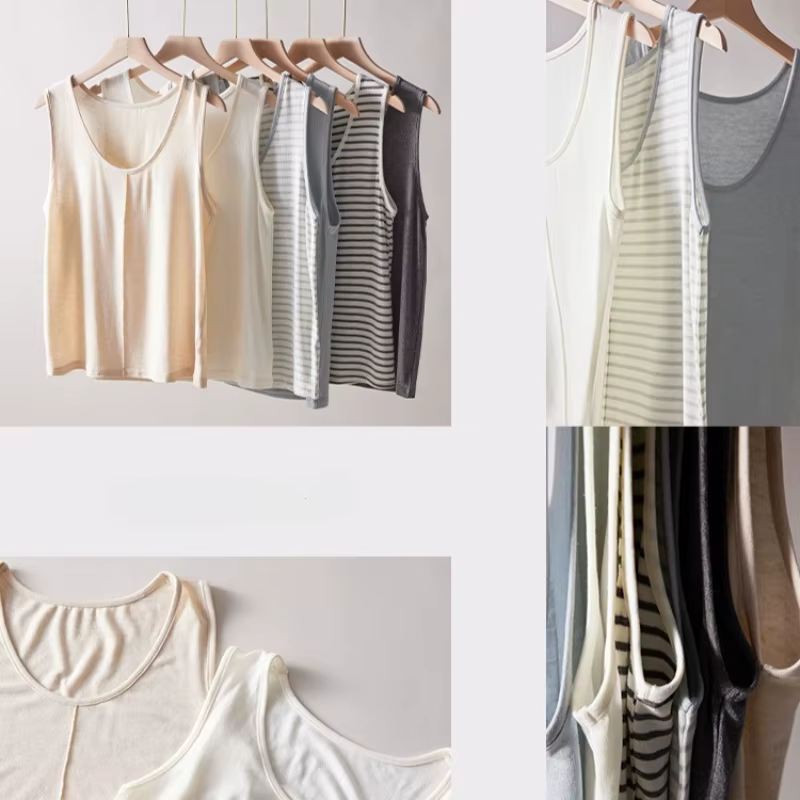 Débardeur en Acétate, Lin et Lyocell pour Femme – Nouvelle Collection Printemps/Été – Camisole Ample avec Base Rayée