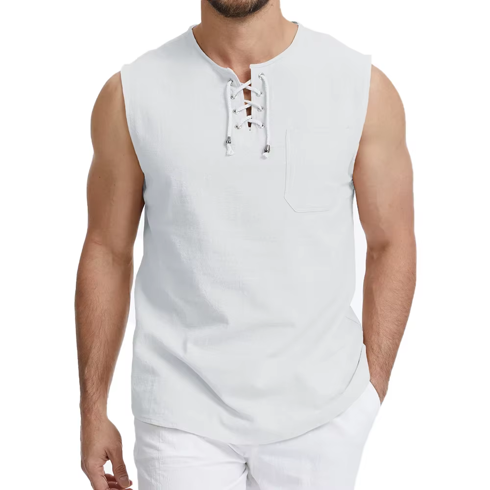 Chemise sans manches vintage à lacets pour homme