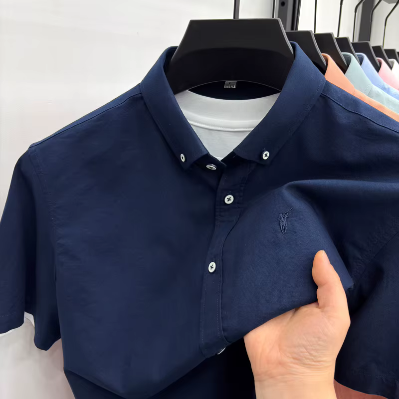 Chemise à manches courtes 100% coton Été classique couleur unie marque de luxe