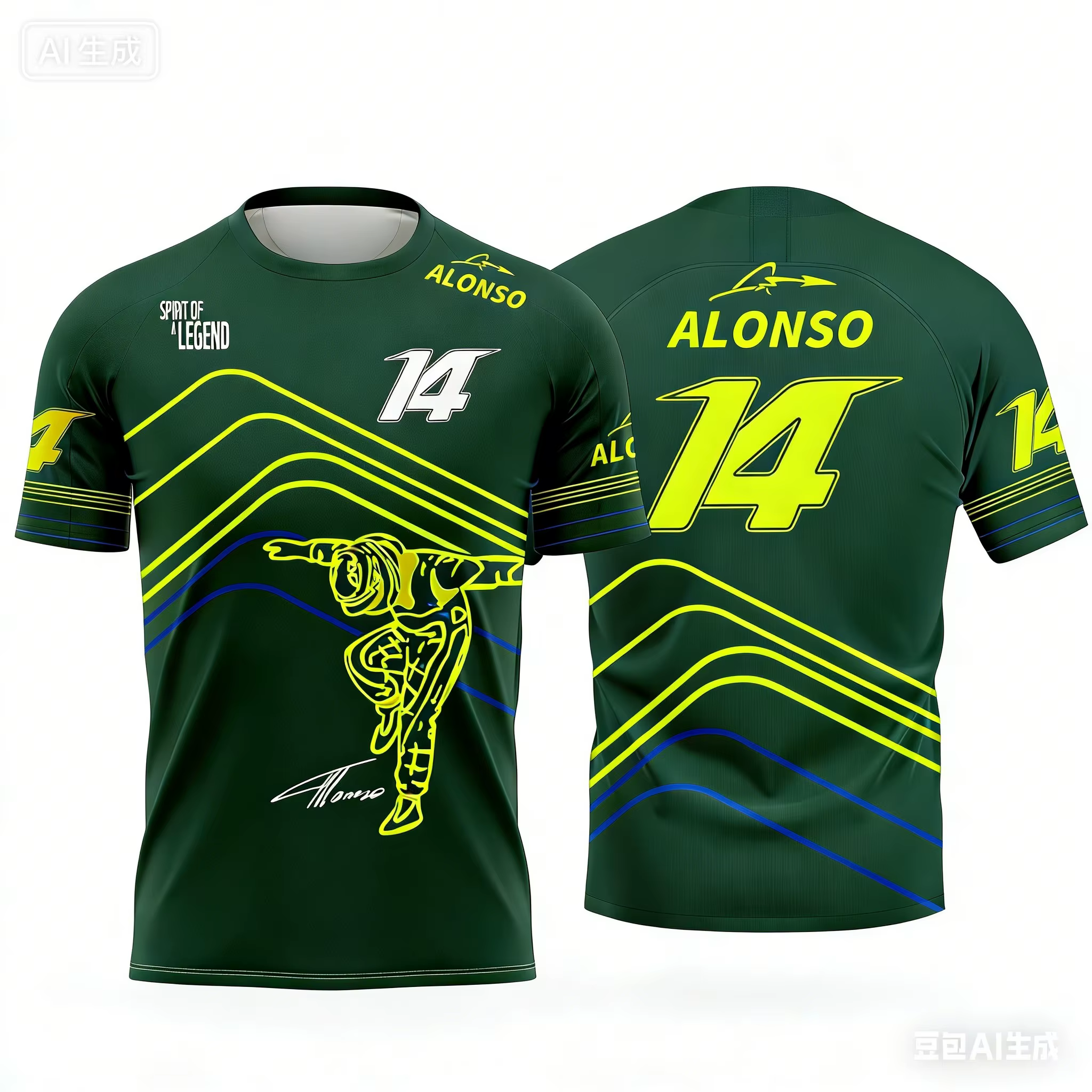 T-shirt à manches courtes sur le thème de la course Alonso n°14