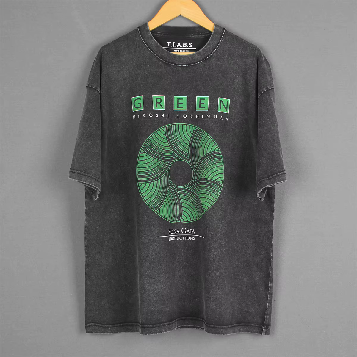 Hiroshi Yoshimura T-Shirt vert Inoyama Land Brian Eno lavé ample épaule tombante rétro hommes manches courtes surdimensionné chemise en coton