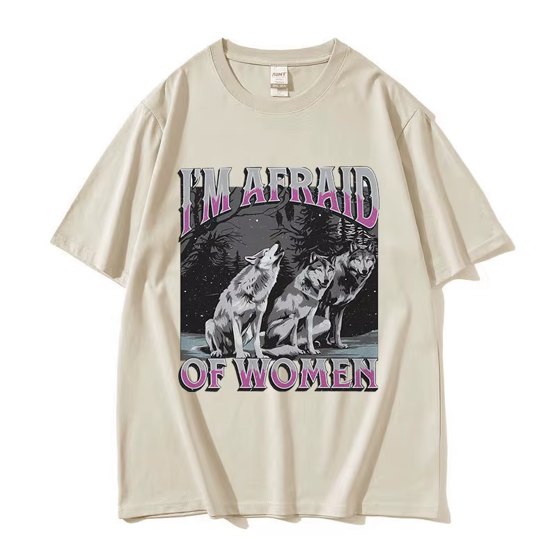 Drôle je suis peur des femmes loup Meme T-shirt hommes Vintage gothique à manches courtes T-shirts unisexe pur