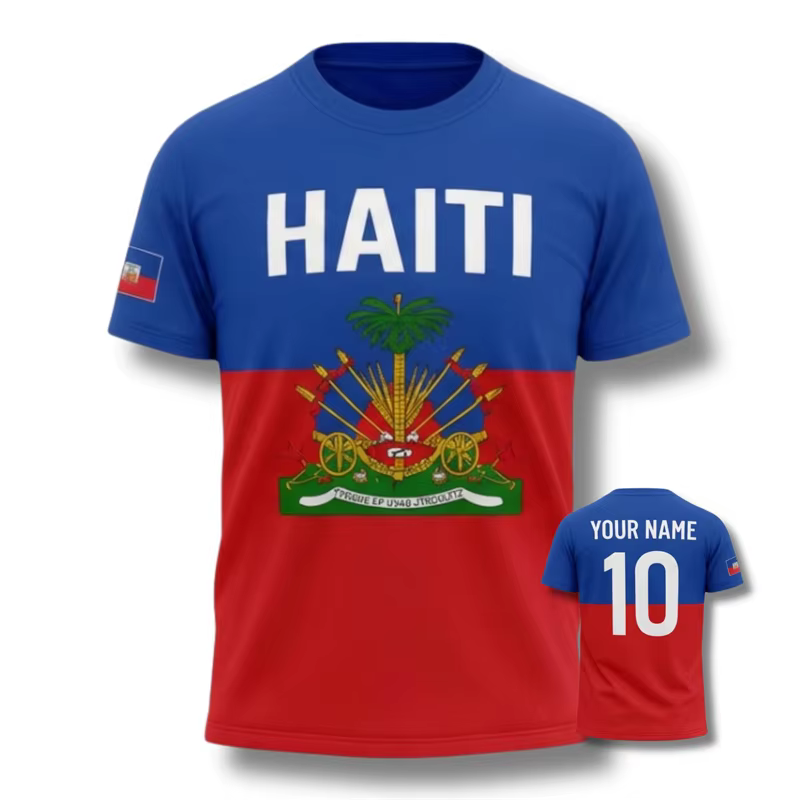 T-shirt de football Haïti 2026 pour hommes – Vêtement sportif à séchage rapide avec logo drapeau haïtien
