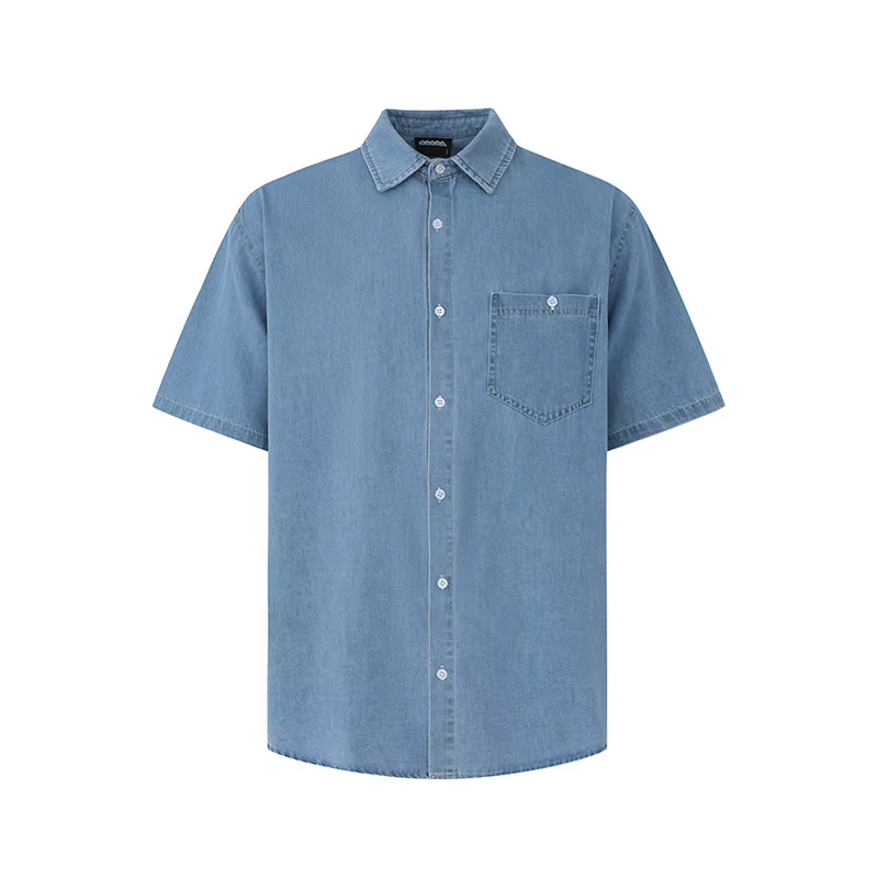 Chemise en jean délavé à manches courtes pour homme – Style décontracté et ample pour l'été