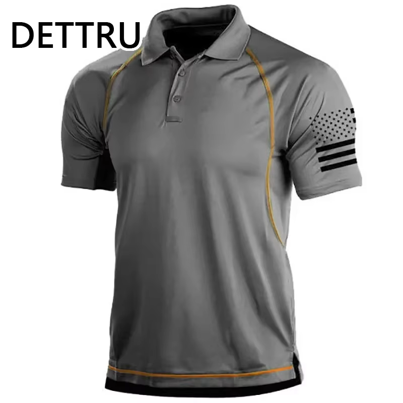DETTRU T-shirts pour hommes Activités de plein air d'été Sports tactiques Col polo Sweat-shirts à bascule
