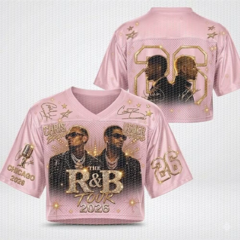 T-shirt de football R&B Tour Umbilical, style Usher_Chris_Brown, costume de concert, cadeau pour fan R&B, col en V à manches courtes