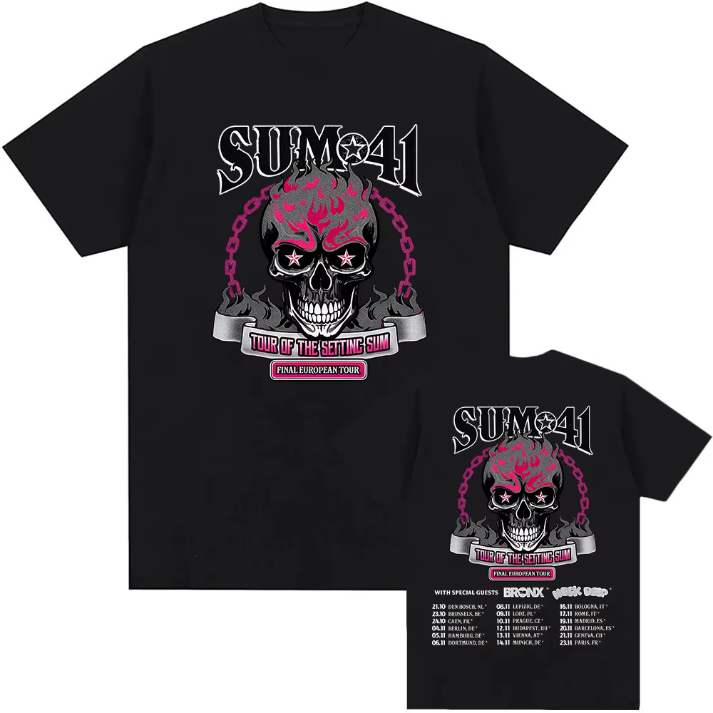 Tour du réglage Sum Sum41 T-shirt coton été haute qualité hommes t-shirts col rond décontracté Hip Hop gothique