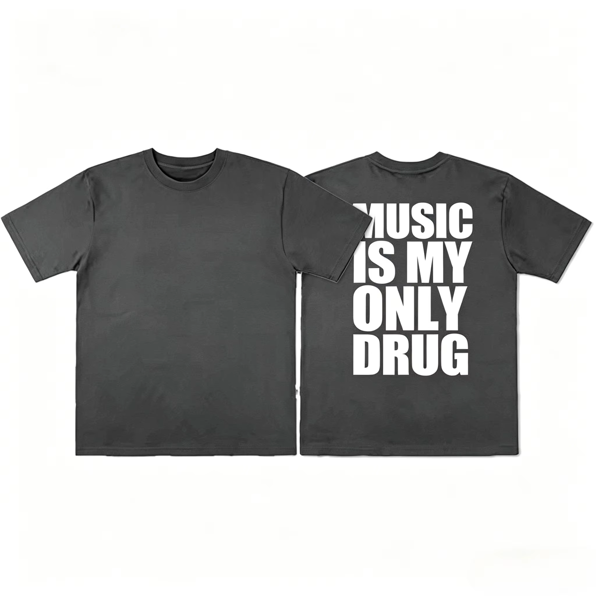 T-shirt à imprimé graphique humoristique 'La musique est ma seule drogue' - Collection Été 2026 - Vêtements pour hommes et femmes - Mode streetwear