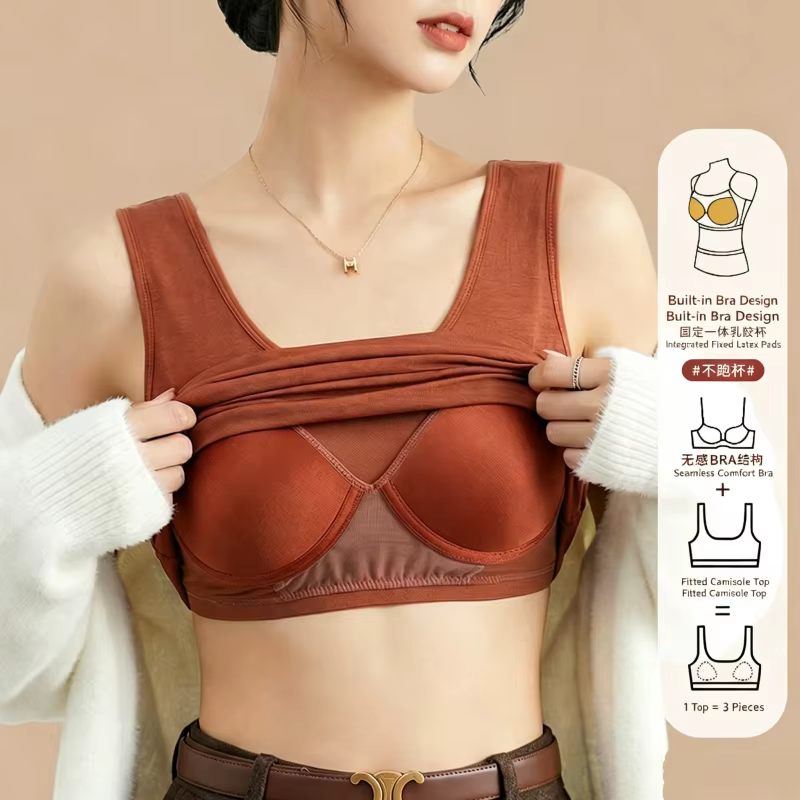 2023 Débardeur pour femme avec soutien-gorge intégré Col Gilet Couleur unie rembourré Slim Fit Débardeurs Chemises sexy